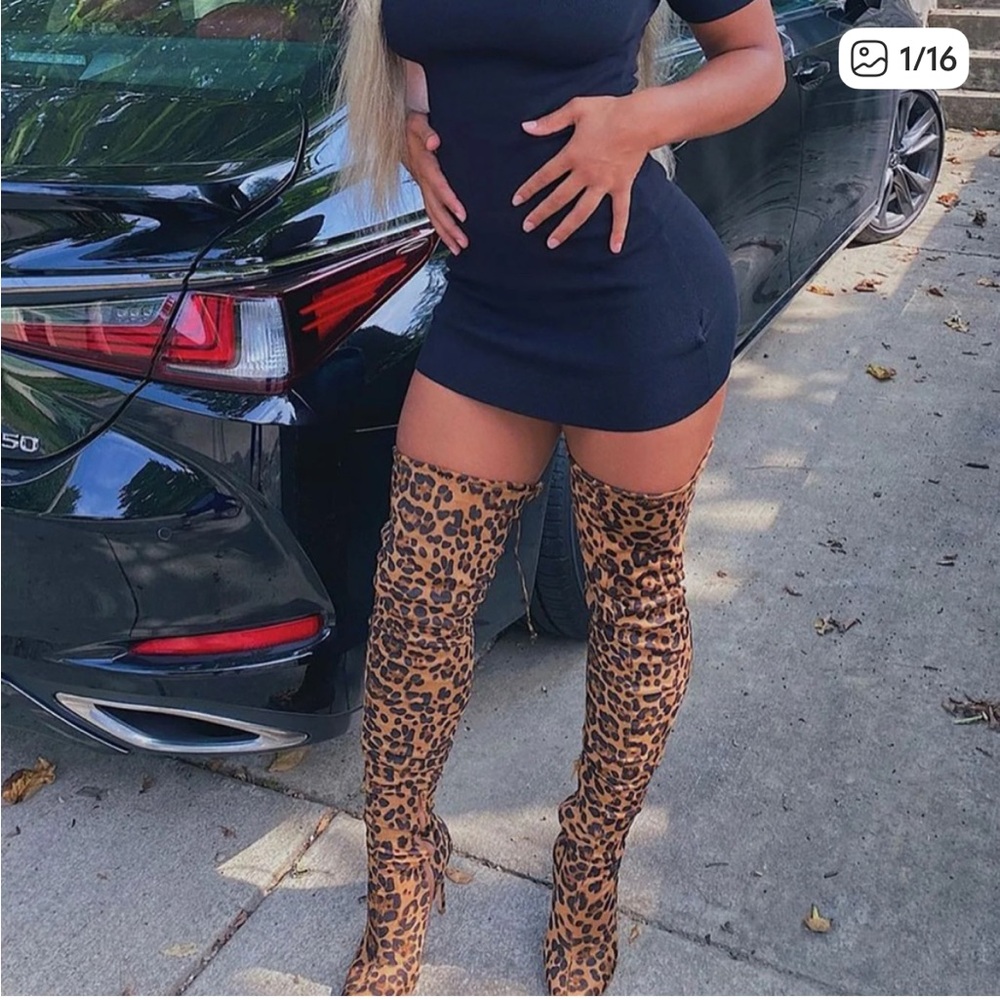 Unbranded Sexy over the Knee high leopard animal print chunky heels high boots